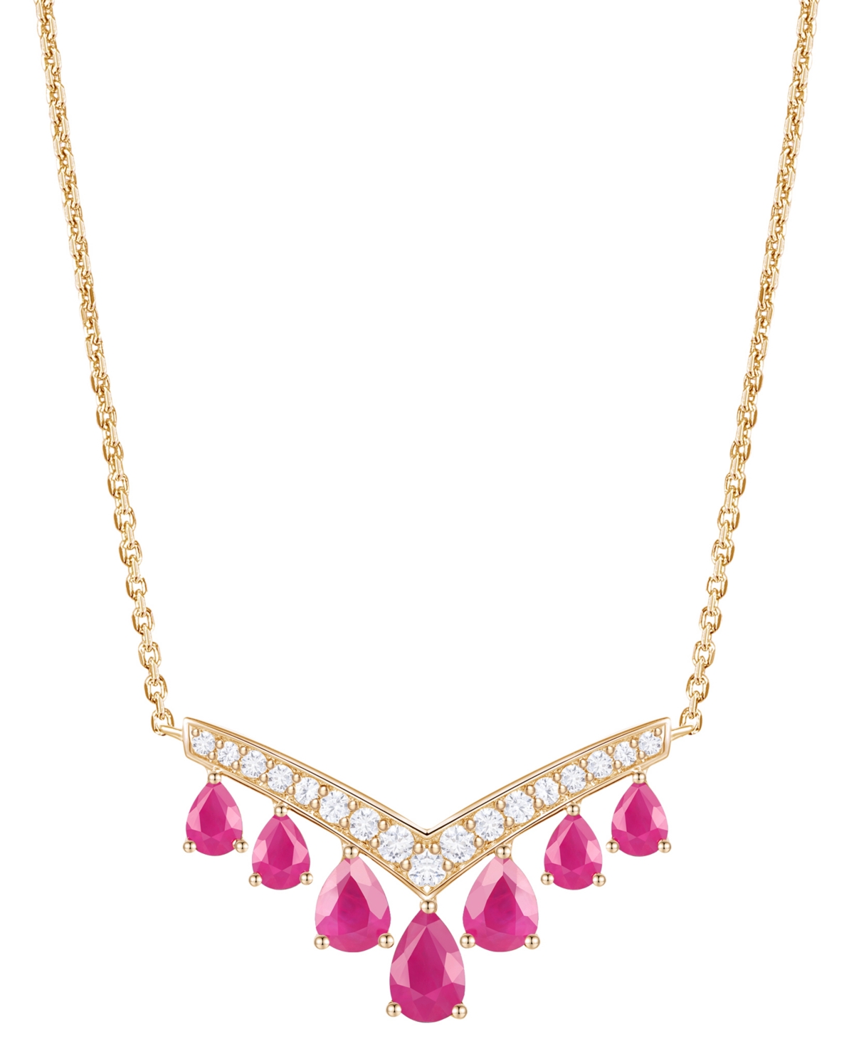 Macy's Gemstone And Diamond Necklace (1/3 Ct. T.w.) In 14k Gold And White Gold In Gold
