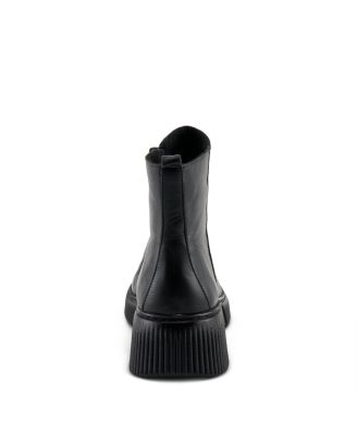 Nayana Leather Bootie with Ruching Detail, Removable Insole, and Lugged Sole