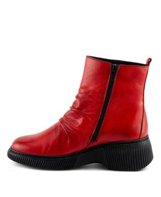 Nayana Leather Bootie with Ruching Detail, Removable Insole, and Lugged Sole