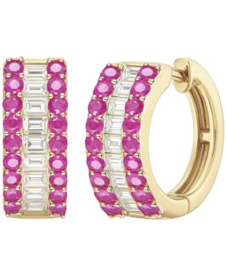 Gemstone and Diamond Hoop Earrings (1/4 ct.t.w.) in 14K Gold (also in 14K White Gold)