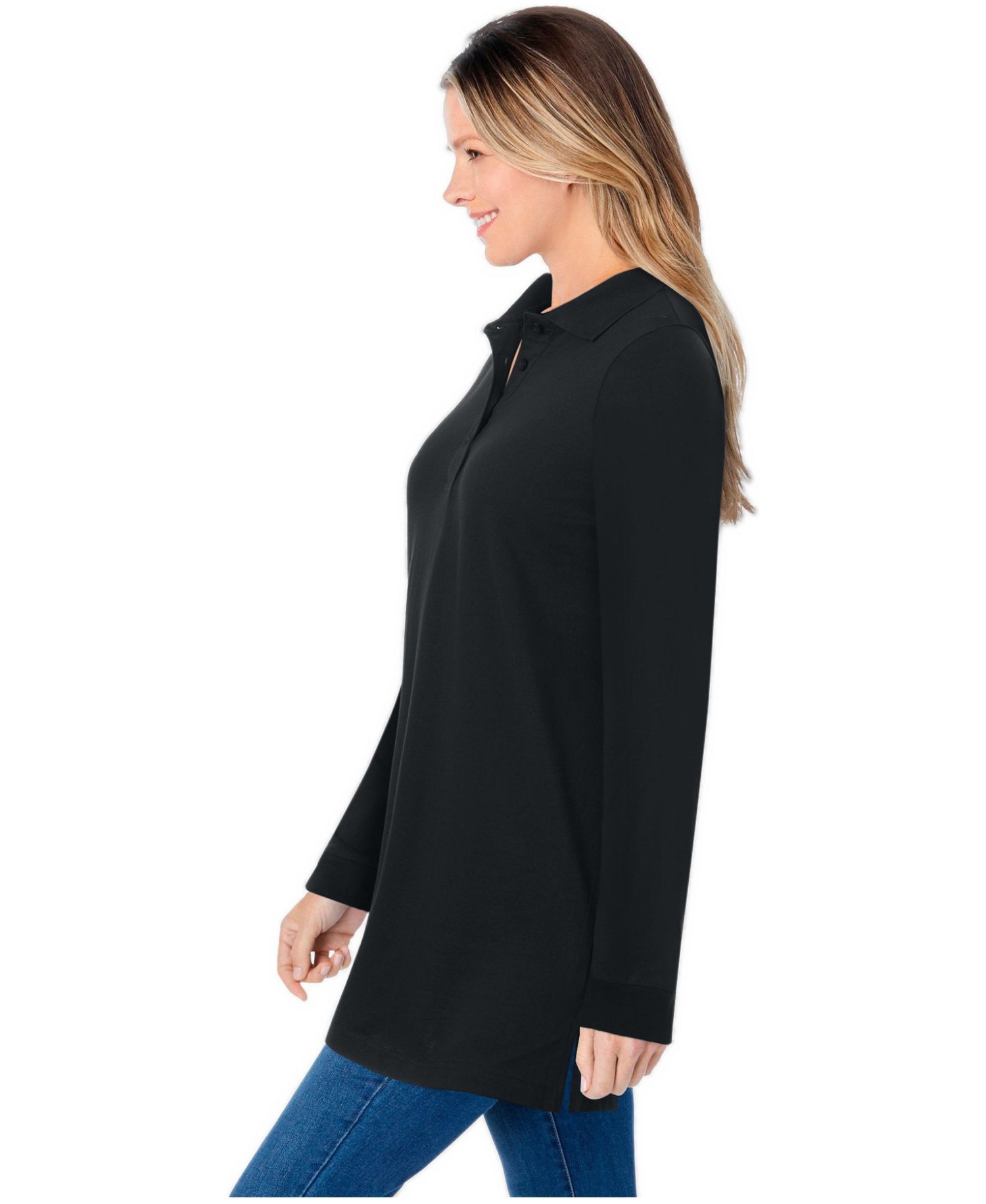 Women's Plus Size Long-Sleeve Polo Shirt