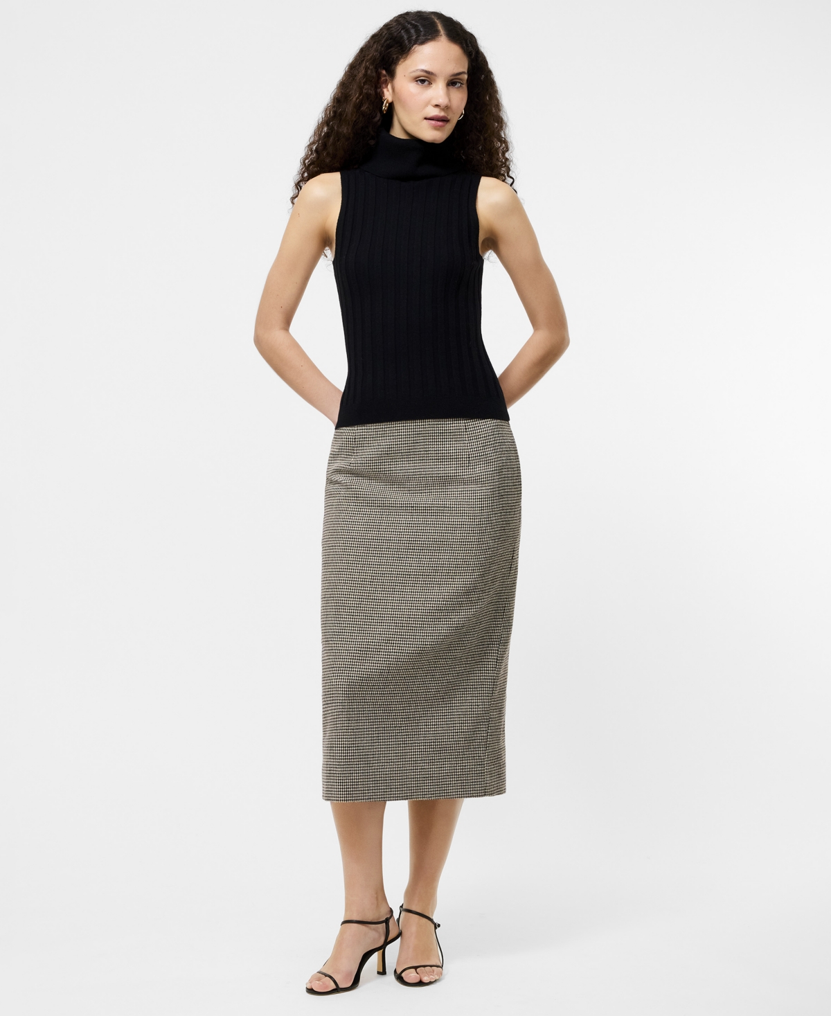 French Connection Padma Fine Knit Turtleneck Tank Top In Black