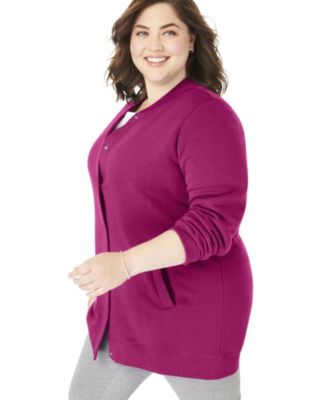 Plus Size Fleece Baseball Jacket