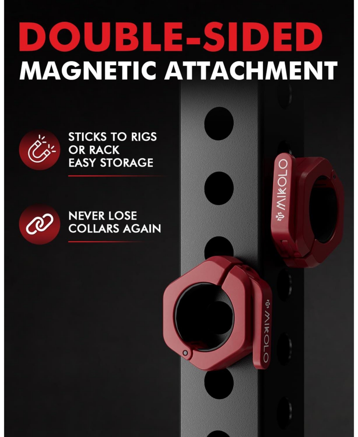 Mikolo Barbell Clamps,2-Inch Olympic Clips with Anti-Slip Tpr Lining and Quick Release for Home Gym Use, (Red)