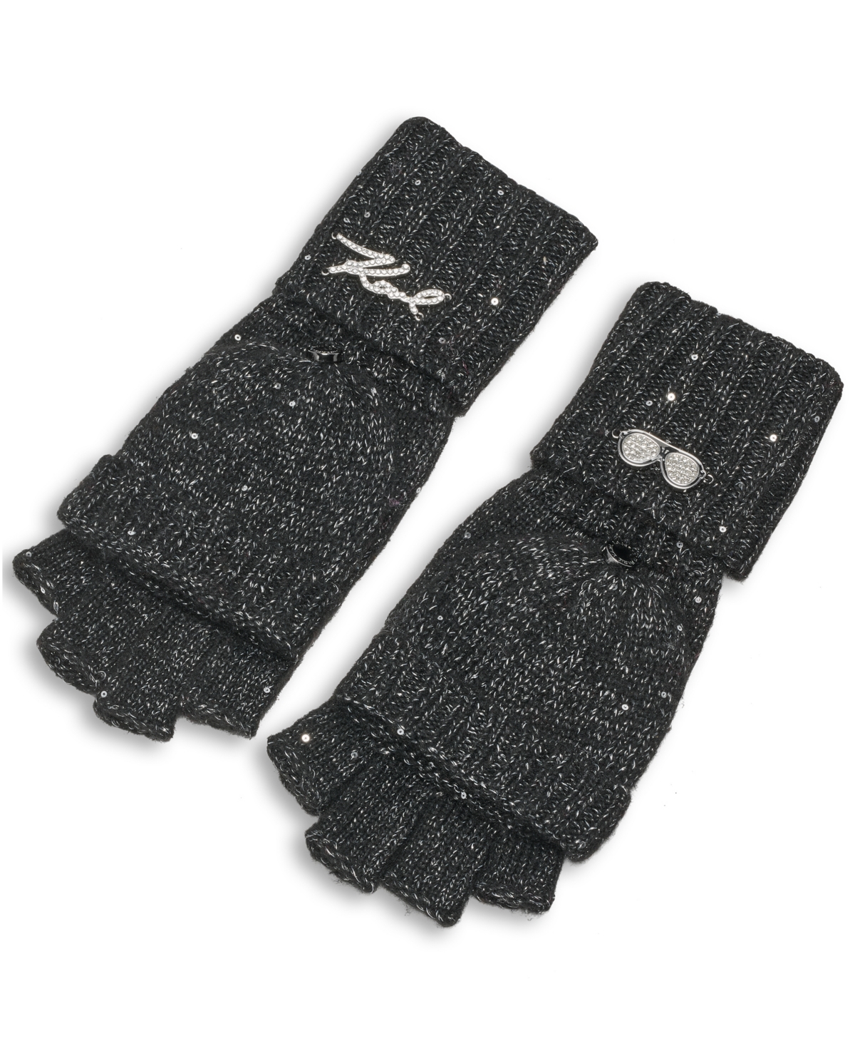 Karl Lagerfeld Women's Sequin Flip Top Gloves In Black