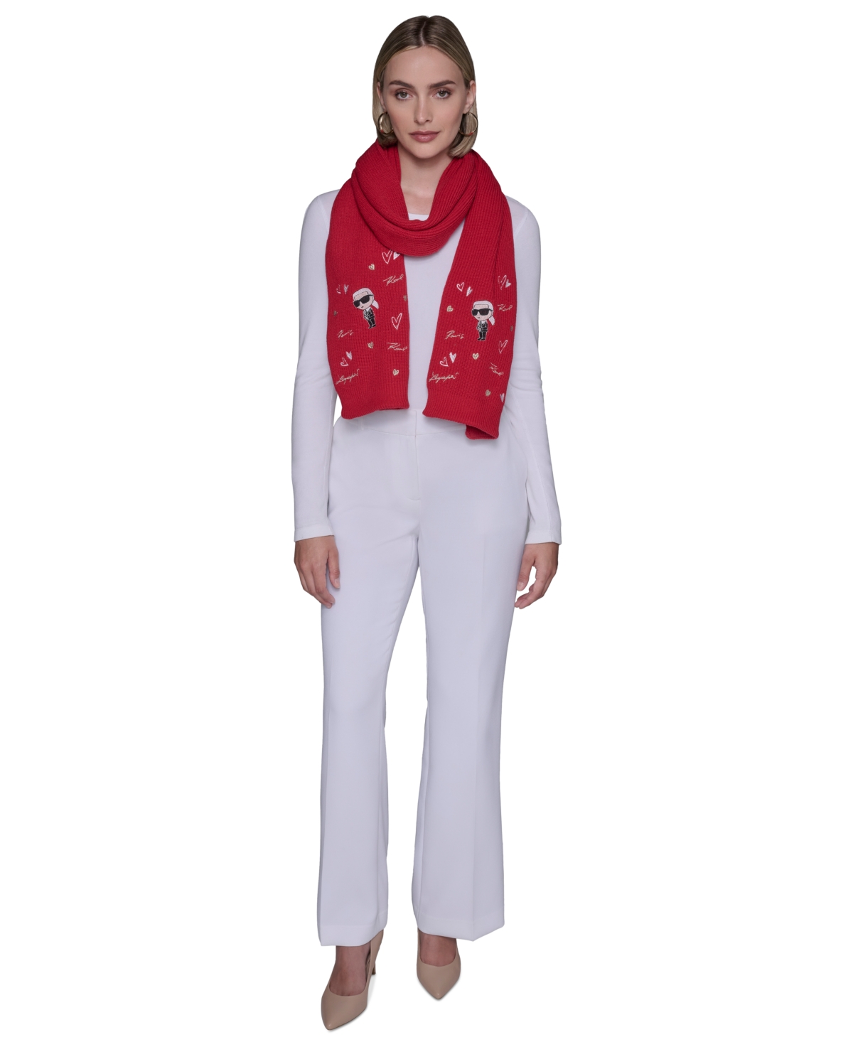 Karl Lagerfeld Paris Women's Embroidered Hearts Scarf