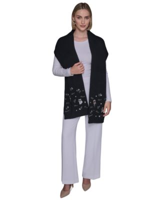 Women's Embroidered Karl Hearts Scarf