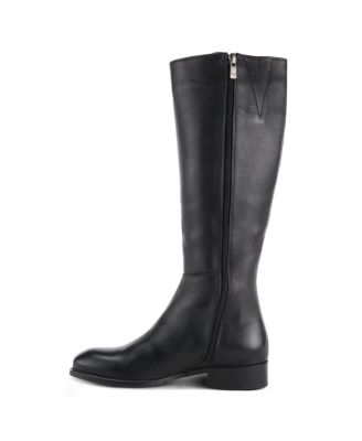 Hightail Knee-High Leather Boot with Calf Elastic Gore and Low Stacked Heel