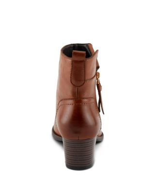 Nazca Leather Ankle Bootie with Gold Snap Button and Functional Zipper