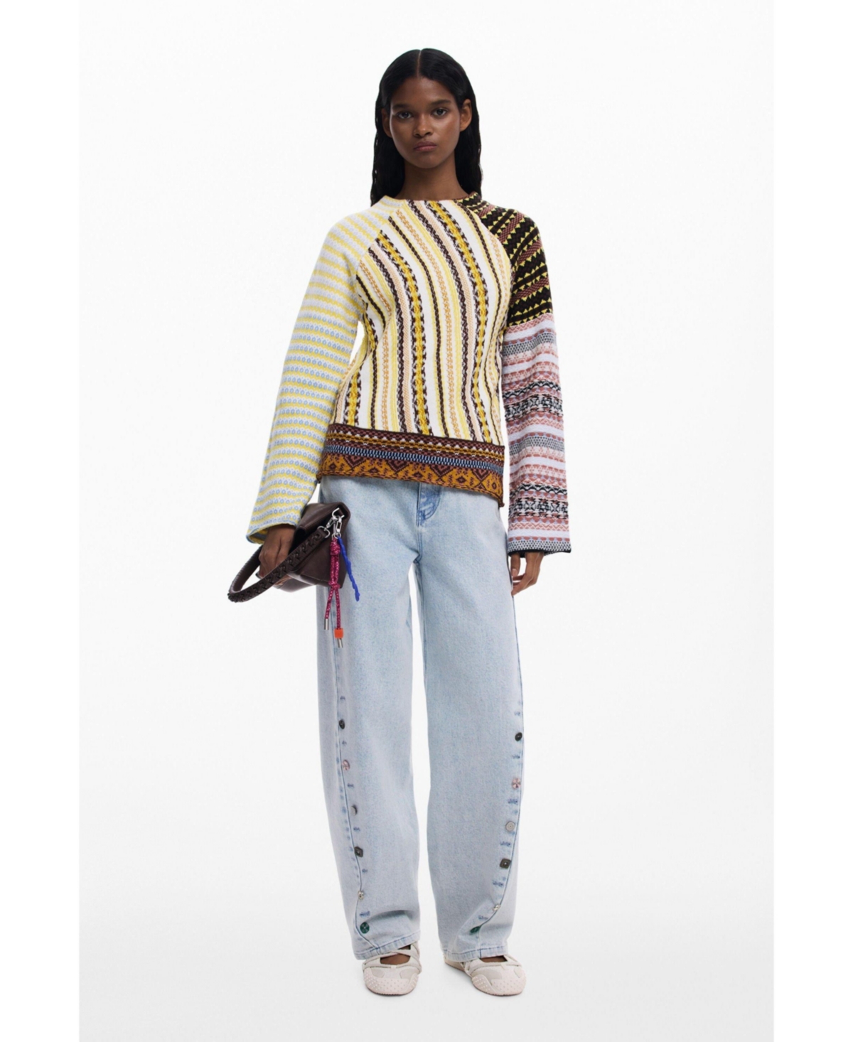 Desigual Pieced Mixed Stripe Sweater In Multi
