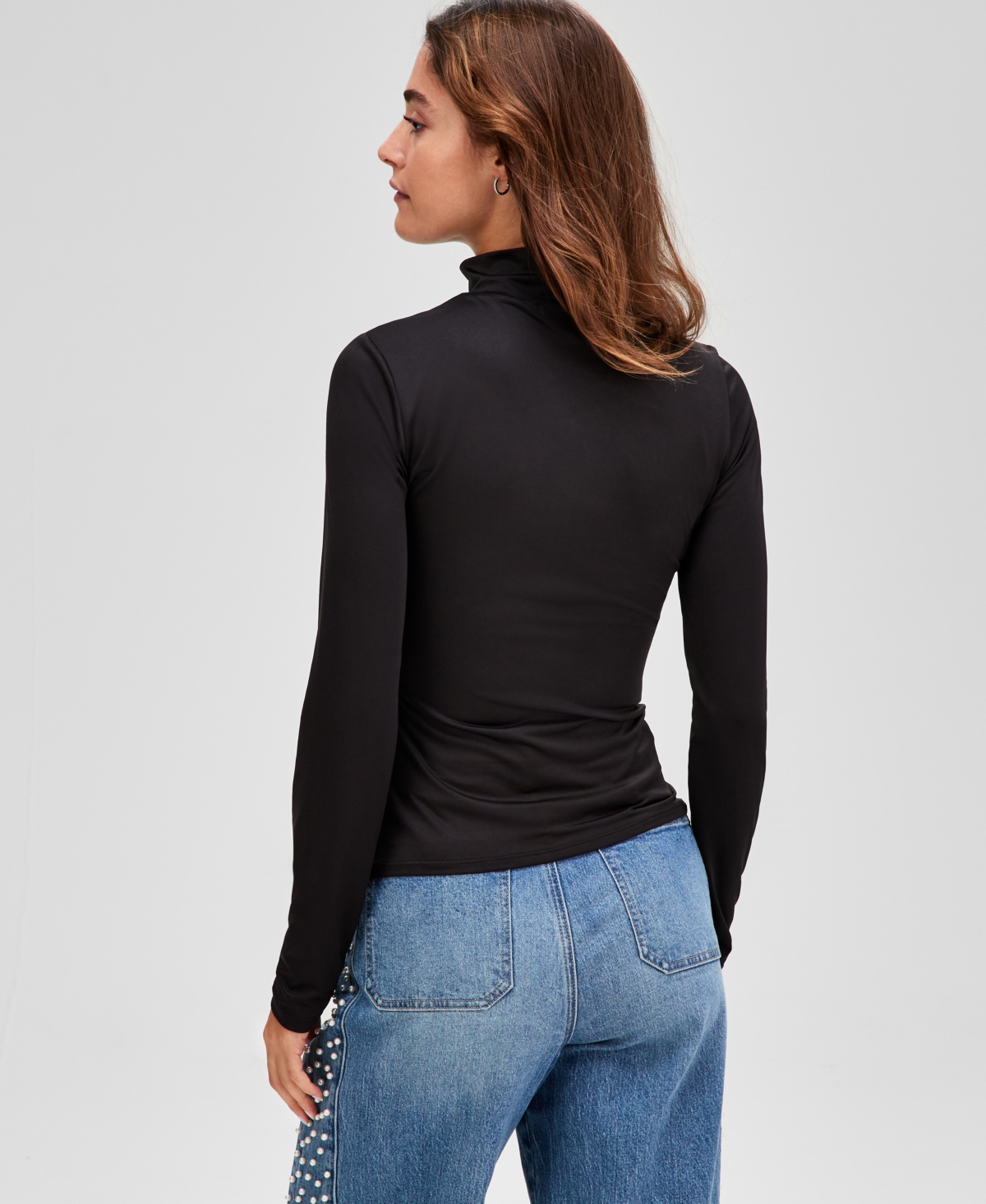 And Now This Women's Mock-neck Jersey Long-sleeve Top, Macy's Exclusive In Black