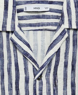 Men's Short-Sleeved Striped Cotton Shirt