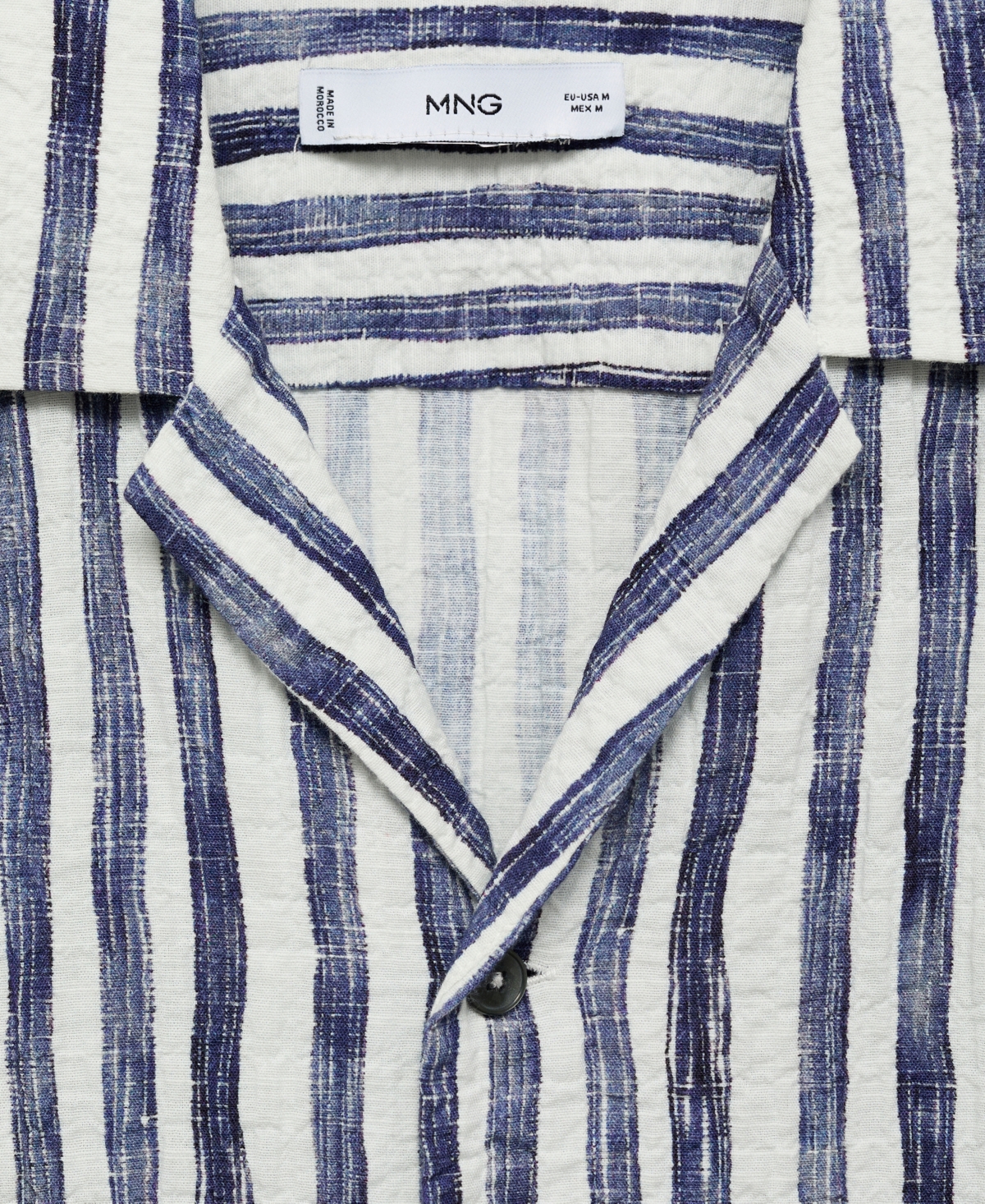 Mango Men's Short-Sleeved Striped Cotton Shirt
