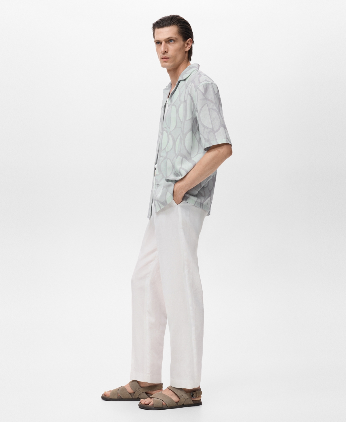 Mango Geo Print Camp Shirt In Blue