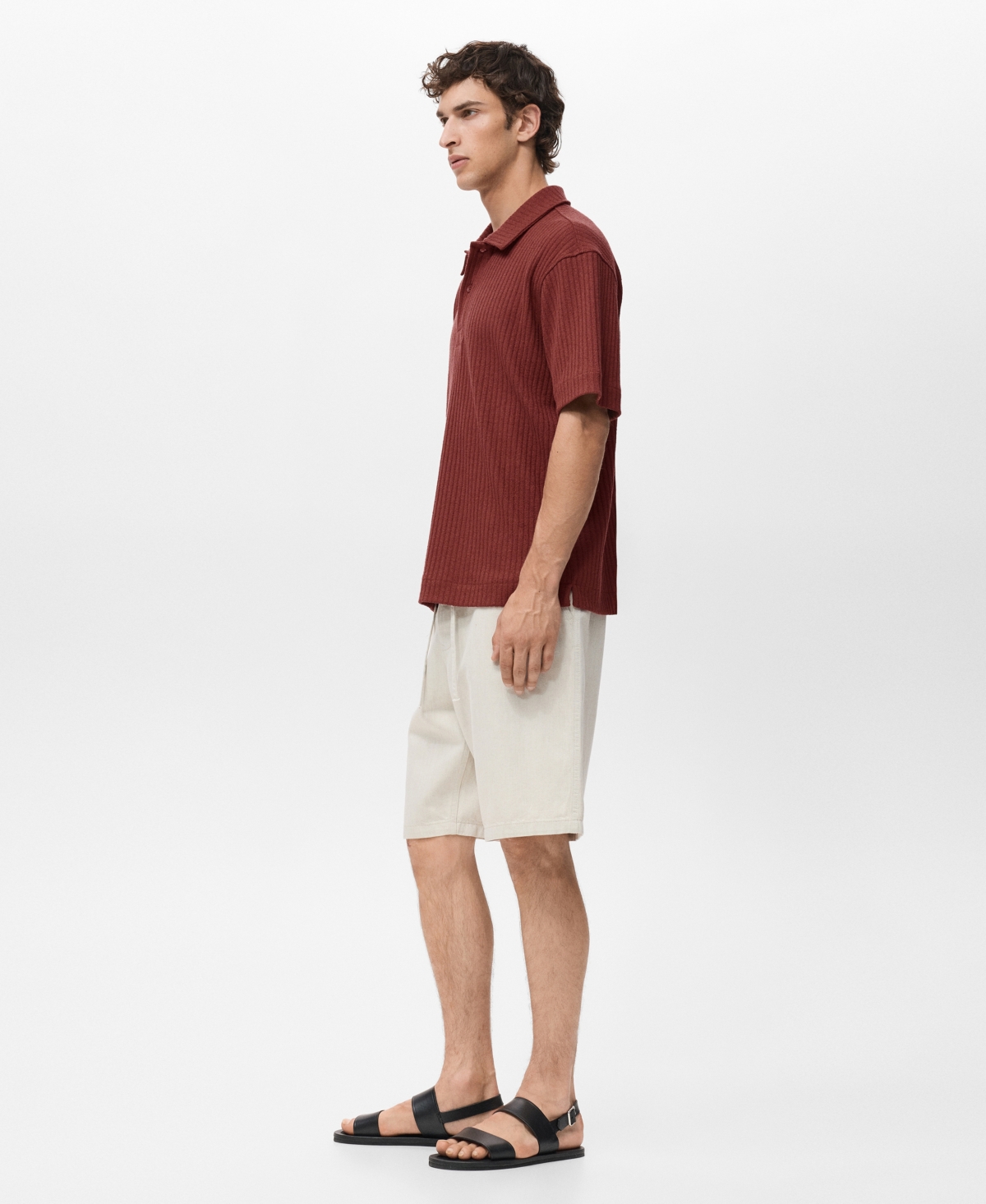 Mango Men's Textured Knitted Polo Shirt In Brown