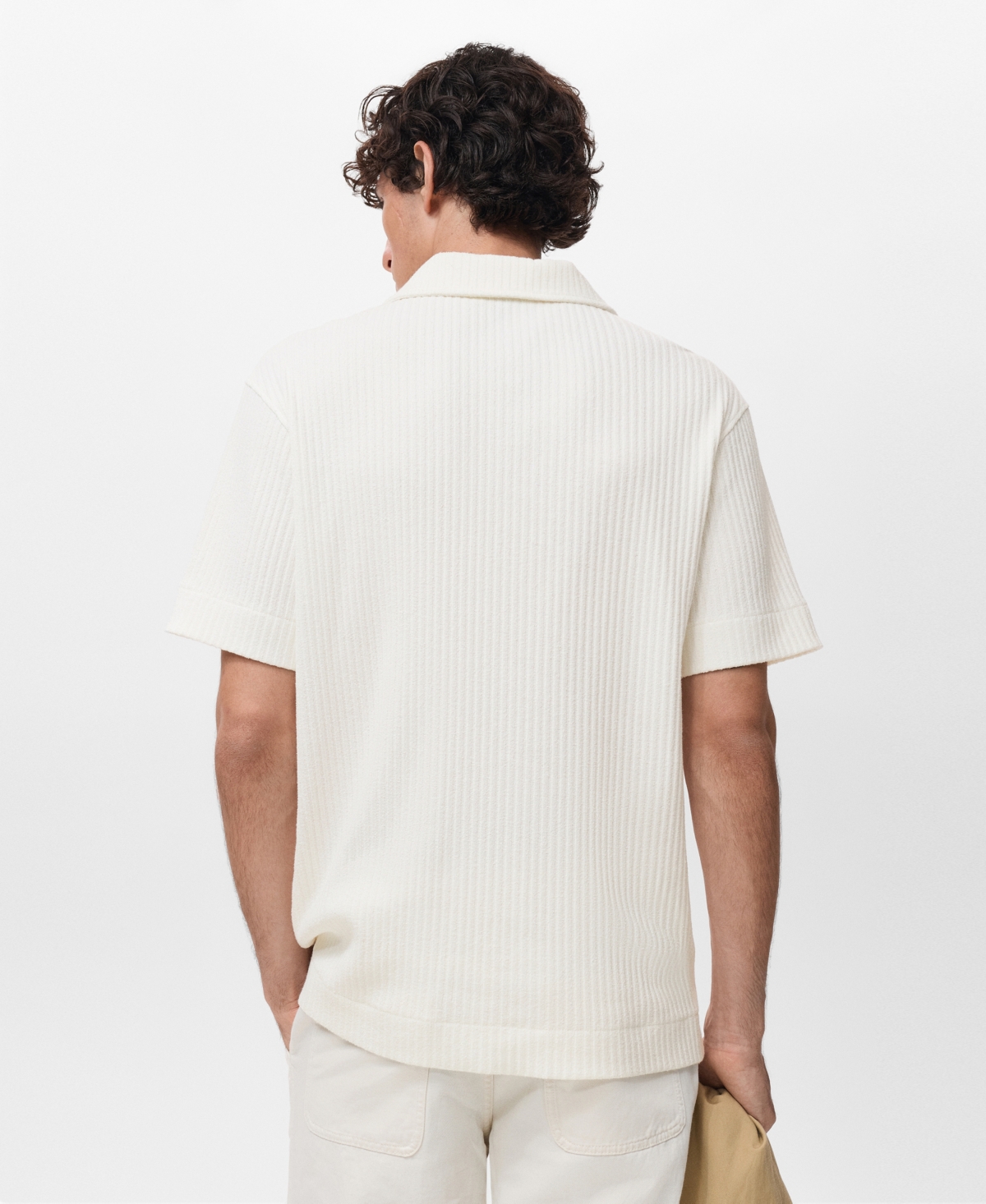 Mango Men's Textured Knitted Polo Shirt In White