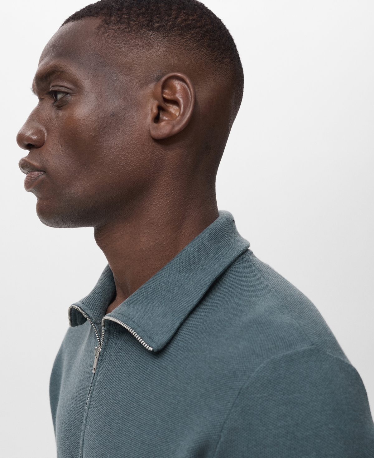 Mango Half Zip Piqué Sweater In Blue