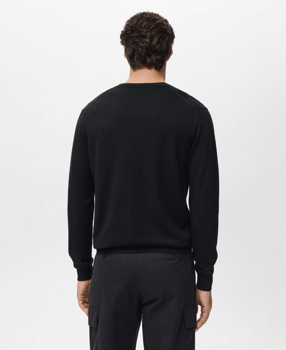 Mango Solid Wool V-neck Sweater In Black
