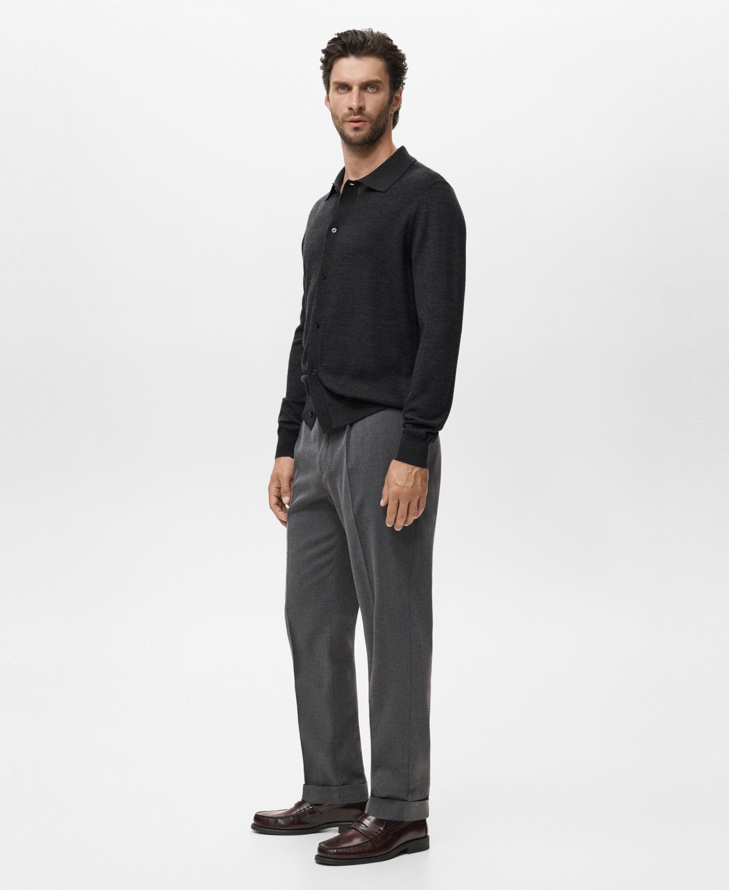 Мужской кардиган MANGO Merino Wool, цвет: Тёмный меланжевый серый — фото 3