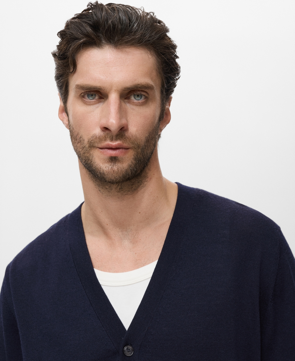 Mango Solid Wool Cardigan In Blue