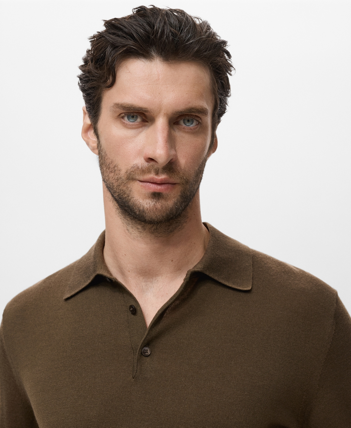 Mango Men's Wool Knitted Polo Sweater In Green