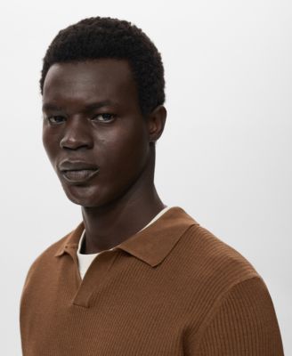 Men's Cotton-Blend Ribbed Polo Sweater