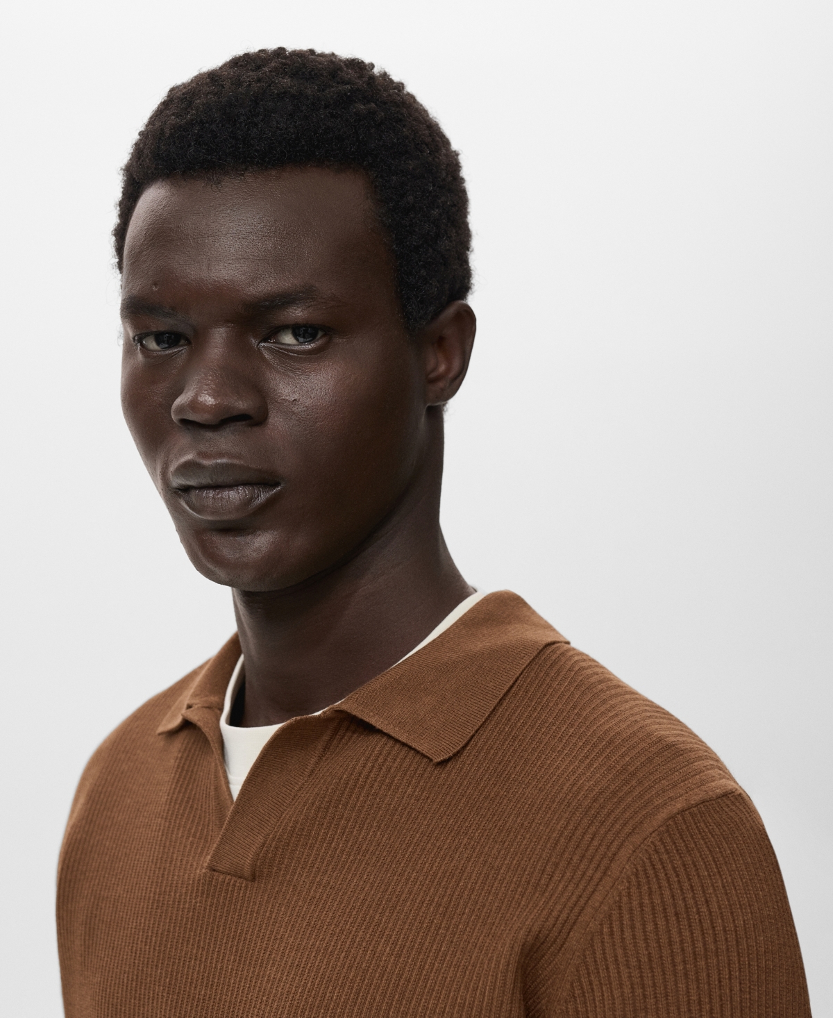 Mango Johnny Collar Rib Polo Sweater In Brown