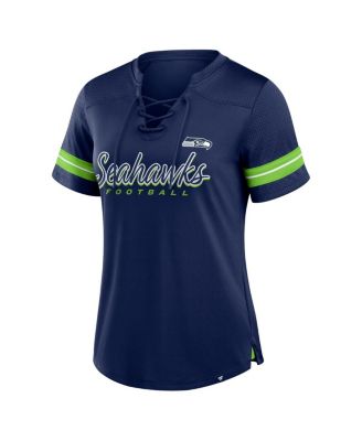 Women's Navy Seattle Seahawks Play Script Lace-Up T-Shirt