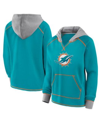 Logo Athletic - Women's Aqua Miami Dolphins Boom Fleece Pullover V-Neck Hoodie