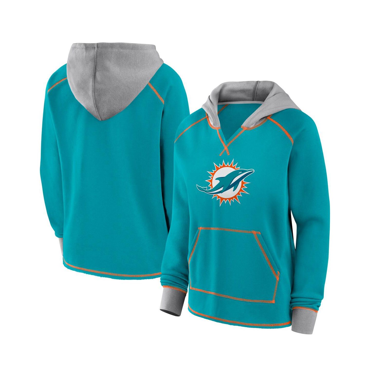 Женское худи Logo Athletic Aqua Miami Dolphins Boom Fleece Pullover V-Neck — фото 1