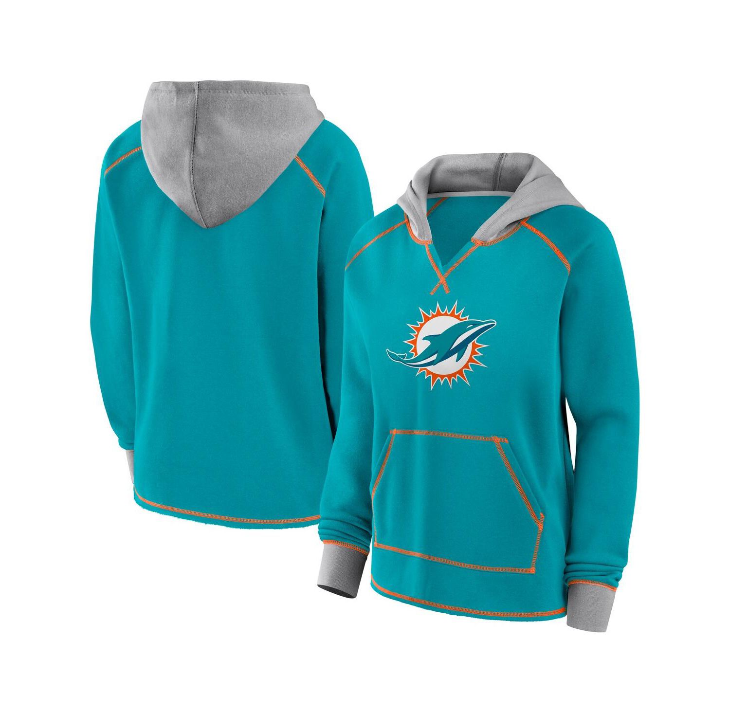 Women's Aqua Miami Dolphins Boom Fleece Pullover V-Neck Hoodie