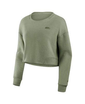 Women's Olive Seattle Seahawks Studio Tri-Blend Cropped Pullover Sweatshirt