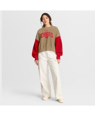 Women's Tan Kansas City Chiefs Oversized Rewind Pullover Sweatshirt