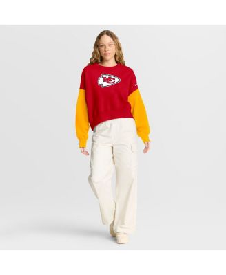 Women's Red Kansas City Chiefs Oversized Color Block Pullover Sweatshirt