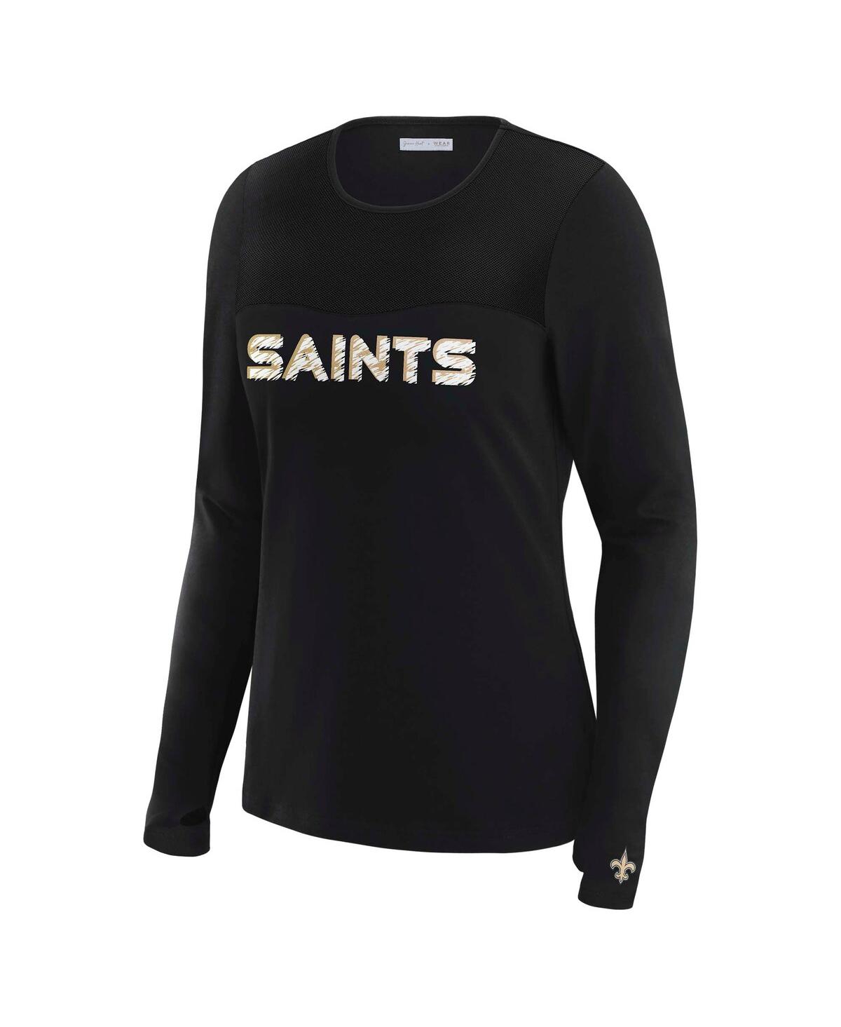 Wear By Erin Andrews X Gracie Women's Black New Orleans Saints Mesh Panel Long Sleeve T-shirt In Black