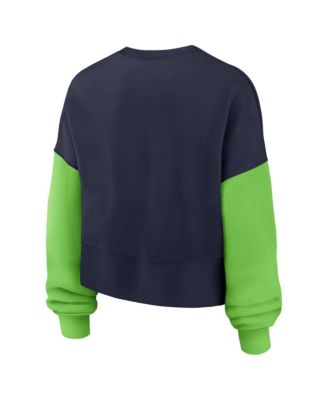 Women's College Navy Seattle Seahawks Oversized Color Block Pullover Sweatshirt