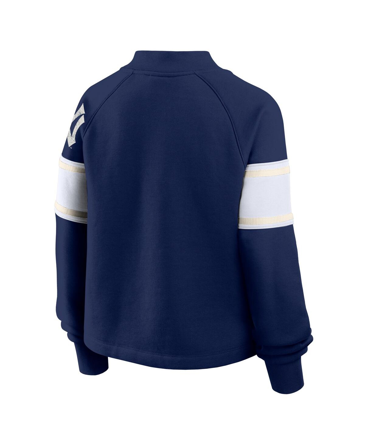 Fanatics Women's Navy New York Yankees Oversized Toss Sweep Raglan Pullover Sweatshirt In Blue