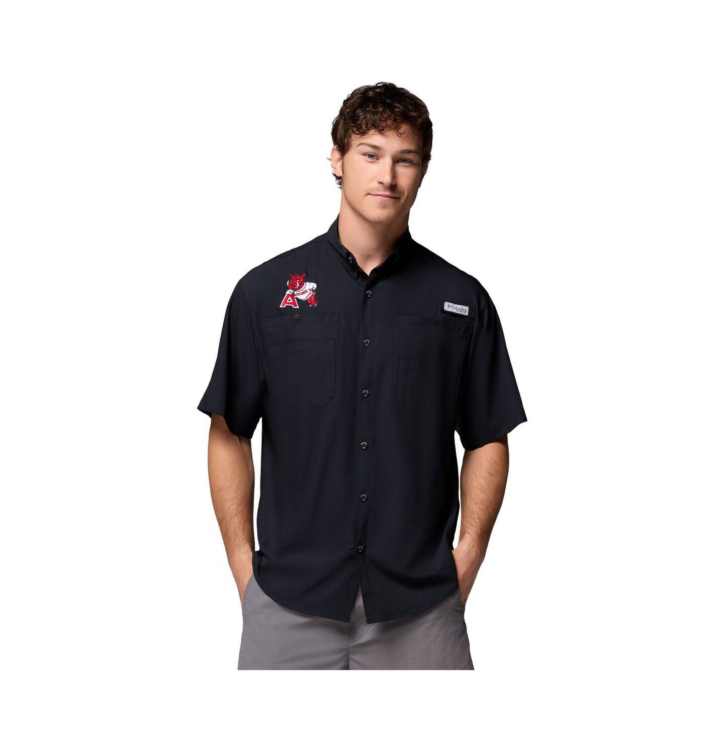 Мужская рубашка Columbia Black Arkansas Razorbacks Tamiami Omni-Shade Button-Down — фото 1