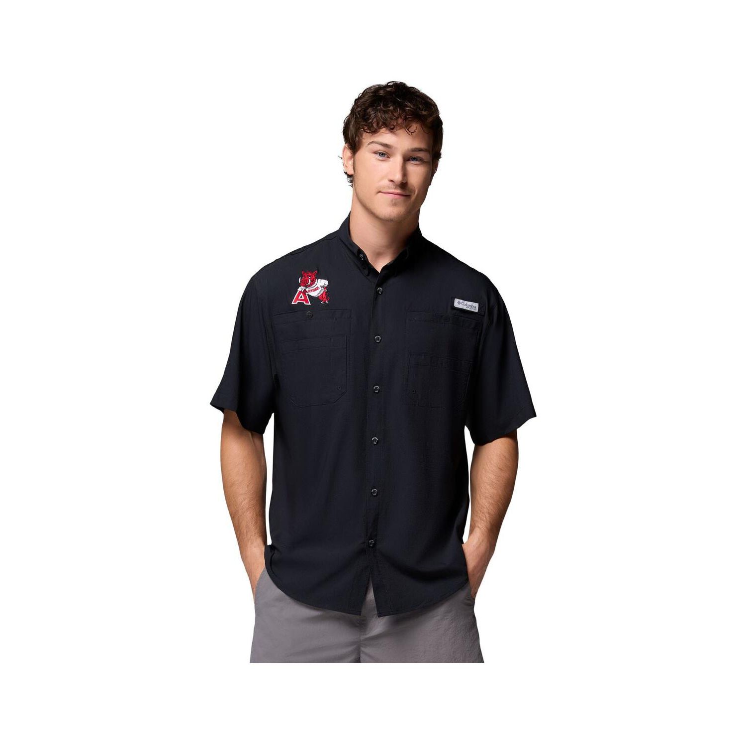 Men's Black Arkansas Razorbacks Tamiami Omni-Shade Button-Down Shirt