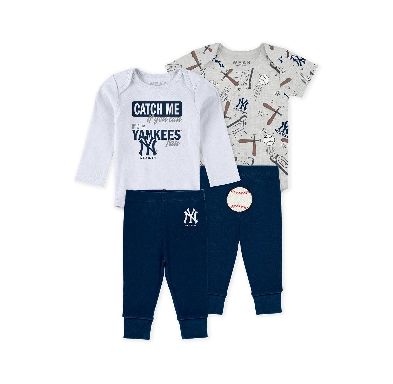 Baby Boys and Girls 3-Piece New York Yankees Turn Me Around Bodysuit and Pants Set