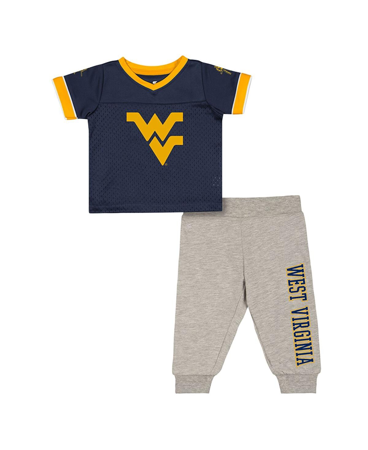 Colosseum Kids' Baby Boys And Girls Newborn 2-piece West Virginia Mountaineers Nothing But The Hits Football Set In Blue