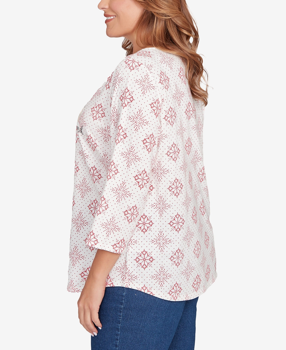 Ruby Rd. Plus Size Winter Wonderland Snowflake Knit Top In Neutral