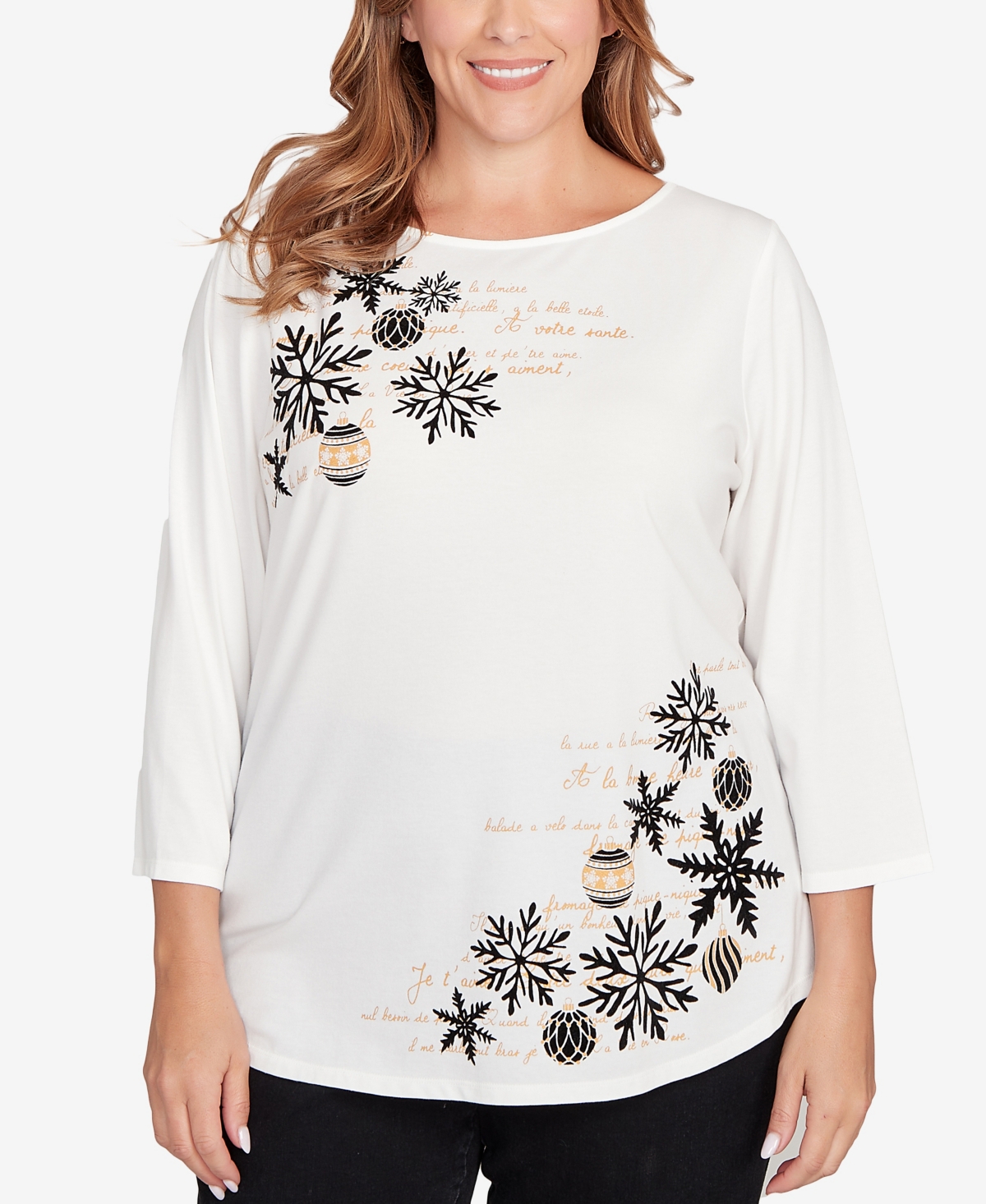 Ruby Rd. Plus Snowflake Script Knit Top