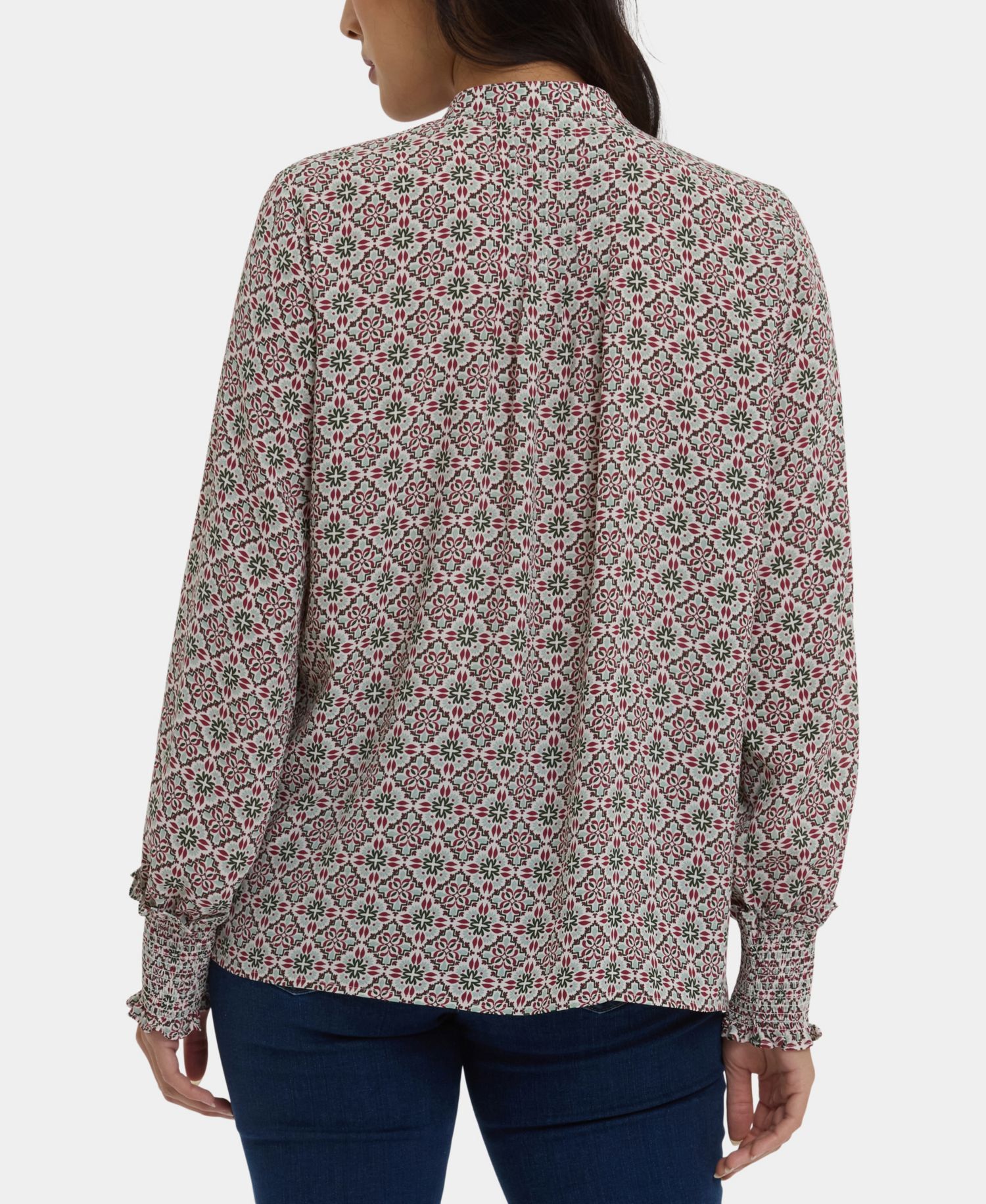 Women's Pleated Peasant Blouse Long Sleeve Top