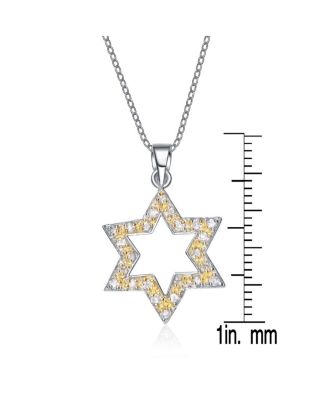 Sterling Silver White Gold Plated Yellow Cubic Zirconia Open Star Necklace