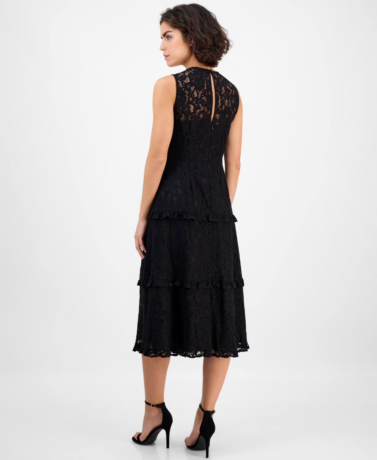 Anne Klein Women's Round-neck Tiered Lace Midi Dress In Blue