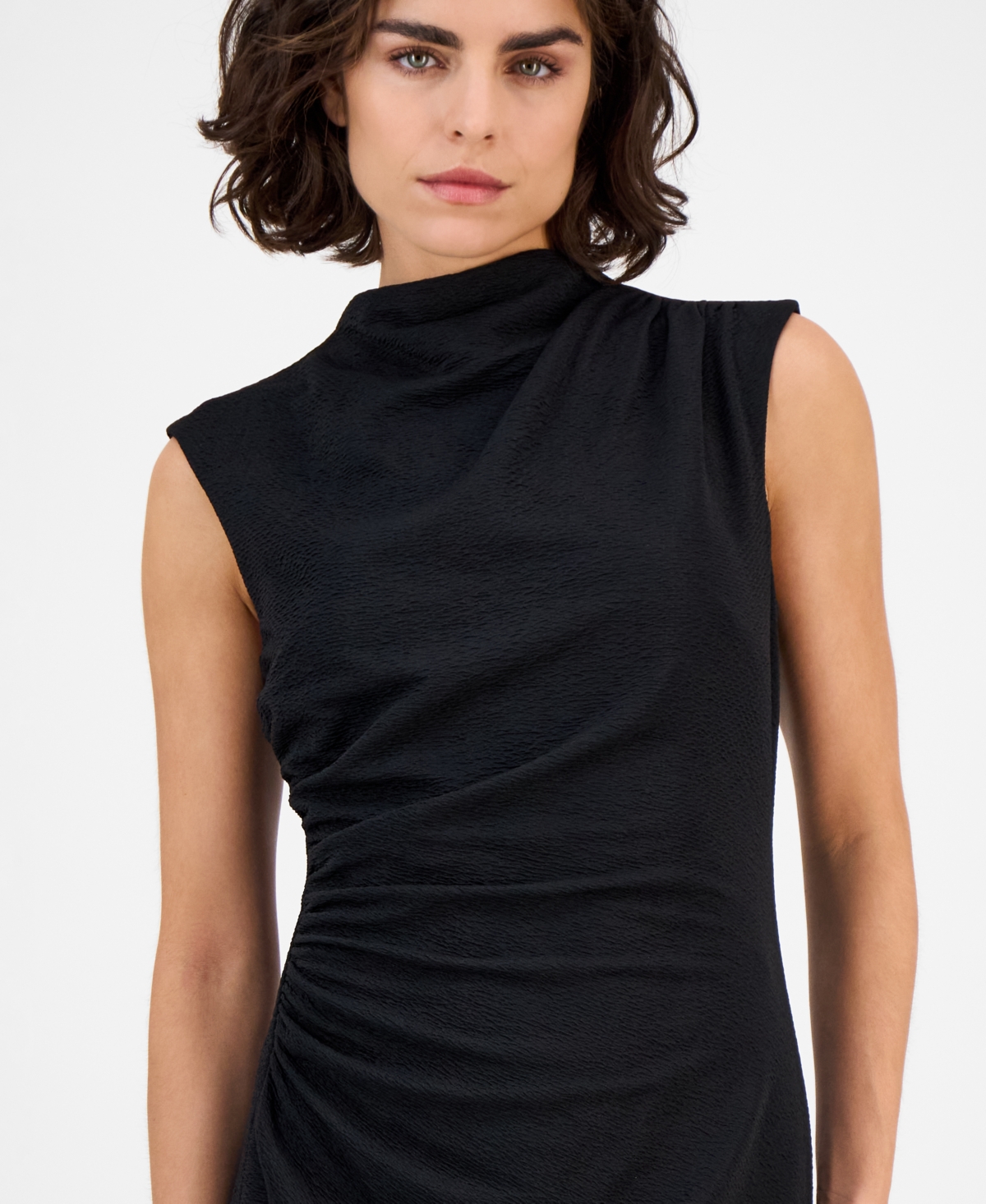 Anne Klein Women's Drape-front Textured Knit Midi Dress In Black