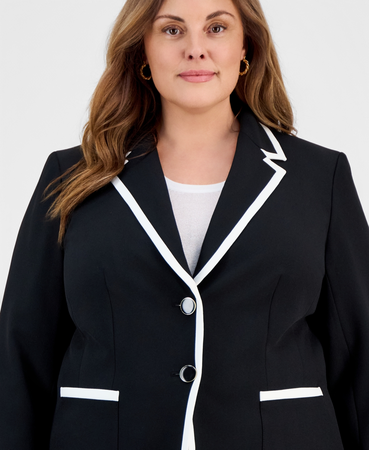 Kasper Plus Stretch Crepe Two-Button Blazer