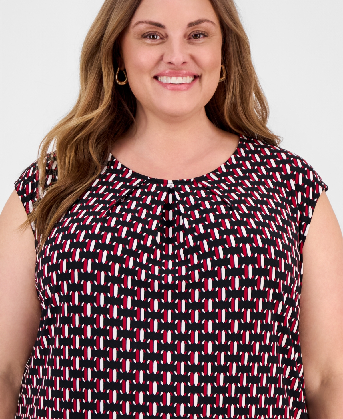 Kasper Plus Size Geo-print Cap-sleeve Top In Multi