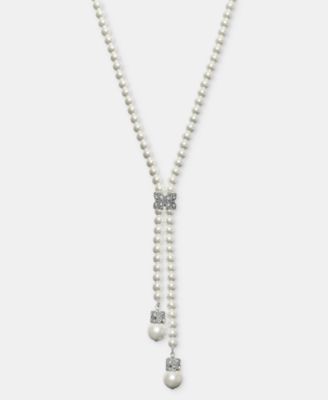 Charter Club - Crystal & Imitation Pearl Lariat Necklace, 19-1/2" + 3" extender